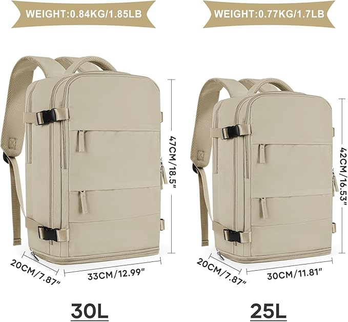 coowoz Large Travel Backpack For Women Men,Carry On Backpack Flight Approved,Hiking Backpack Waterproof Outdoor Rucksack Casual Daypack Fit 15.6 Inch Laptop Shoes Compartment (Khaki-L)