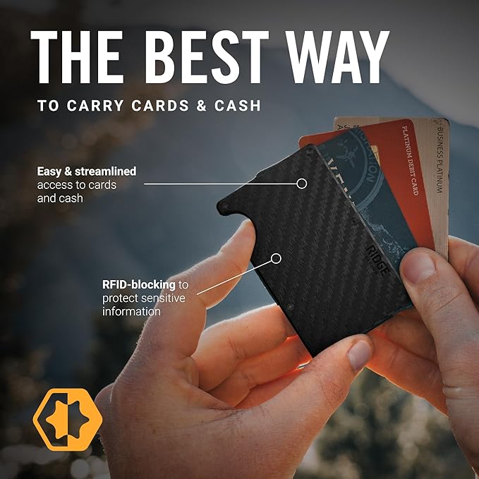 Ridge Wallet for Men - Slim Minimalist Compact Wallet and Card Holder, RFID Protected Front Pocket Wallets for Men with Integrated Cash Strap