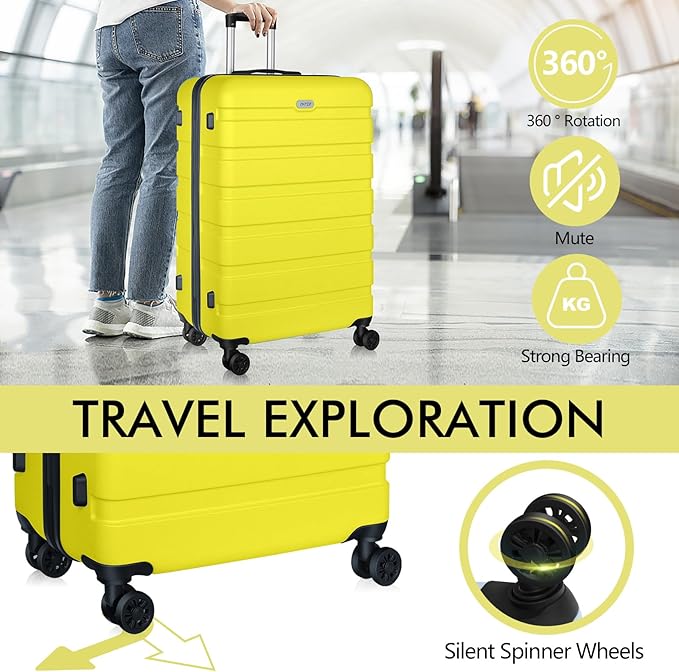 AnyZip Luggage PC ABS Hardside Lightweight Suitcase with 4 Universal Wheels TSA Lock Checked-Medium 24 Inch Yellow