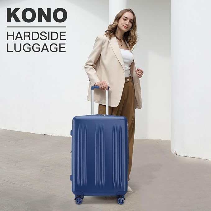 Kono Lightweight 28 Inch Expandable Luggage with Quiet Spinner Wheels TSA Lock, Scratch and Drop Resistant PC+ABS Hardside Durable Large Checked Suitcase, Navy Blue