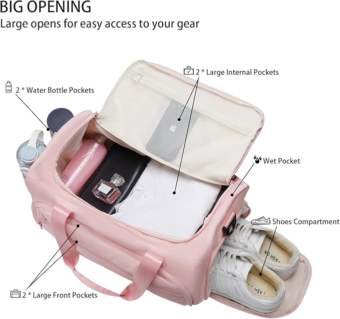 Gym Bag for Men Women, Sports Duffle Bags with Wet Pocket & Shoes Compartment, Water Resistant Overnight Duffel Bag