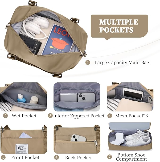 Weekender Bags for Women,Personal Item Travel Bag with Shoes Compartment,Overnight Travel Duffel Bag with Toiletry Bag,Medium