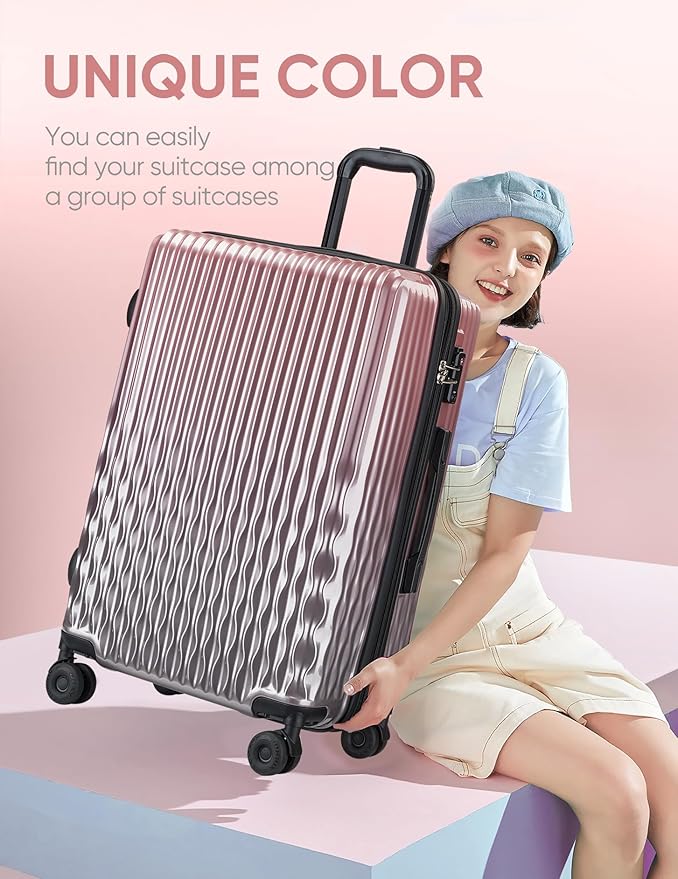 Checked 22 inch Luggage, ABS+PC Hardshell Suitcase Lightweight Large Travel Luggage with Spinner Wheels & TSA Lock