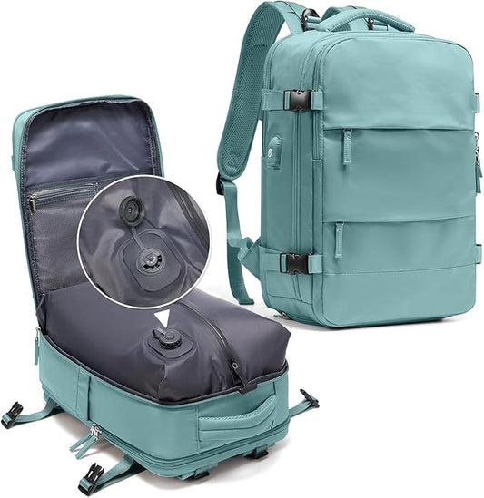 coowoz Vacuum Backpack Travel with Pump,Travel Backpack with Vacuum System For Women Men,Carry On Backpack,Hiking Backpack Waterproof Outdoor Sports Rucksack Casual Daypack,25L(Built-in Pump),Blue