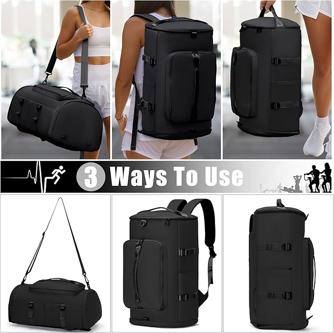 MIYCOO Gym Bag for Men Women with Shoes Compartment - Duffle Bag, Travel Backpack, Sports Backpack, Weekender Overnight Bag with Wet Pocket - Black