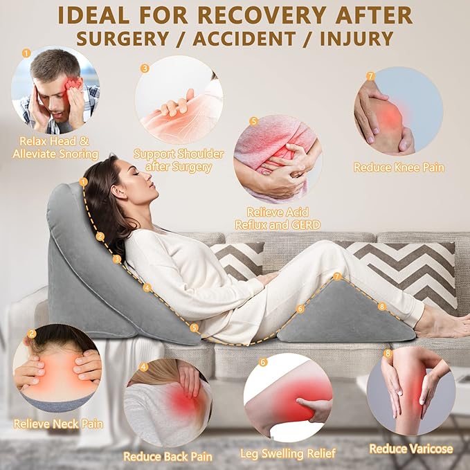 Inflatable Wedge Pillow Set for Sleeping, Bed Wedge Pillow Set for Travel, Post Surgery Wedge Pillow for After Surgery, Knee & Back Pain, Acid Reflux, GERD, Anti Snoring and Heartburn