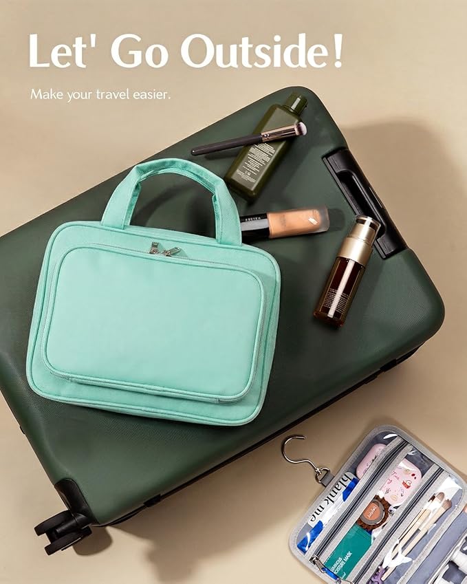 Travel Hanging Toiletry Bag for Women - Waterproof Cosmetic Organizer with Clear Window, Lightweight Bathroom Bags for Essentials, Makeup, Shampoo, Toiletries Green,Large