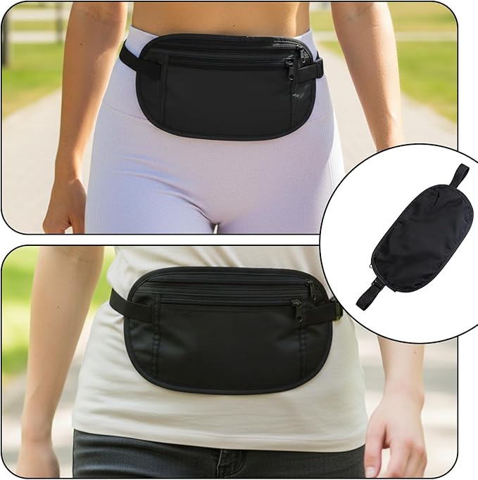 Money Belt for Travel, Hidden Waist Pouch, Travel Hidden Wallet, Waterproof Waist Bag, Anti-Theft Passport Fanny Pack for Men and Women (Black)