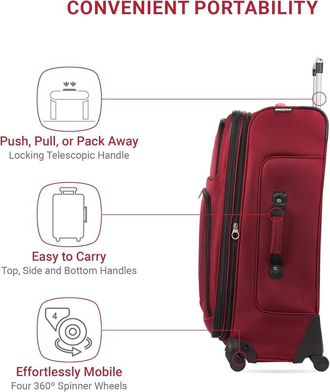 SWISSGEAR Sion Softside Expandable Spinner Luggage Durable Lightweight Travel Suitcase, Burgundy, Checked-Large 29-Inch