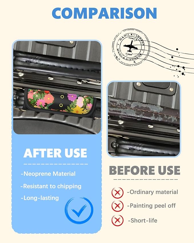 Slohif Luggage Handle Wrap 3Pcs Suitcase Identifier - Bag Strap Cover For Bogg Travel Accessories Easy Identification Bright Marker Sleeve Grips Comfort Neoprene Concealed Tag For Airport Cat