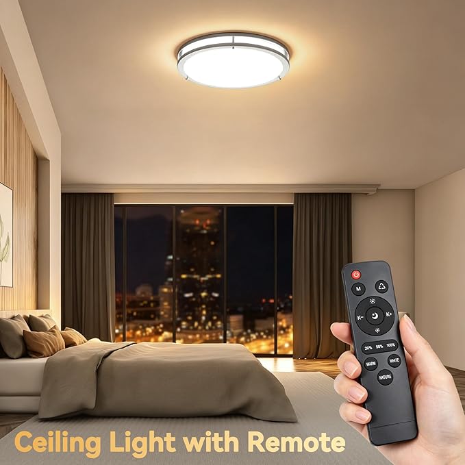 LED Ceiling Light with Remote 2 Pack 13 Inch Flush Mount Ceiling Light Fixture, 24W 3000K-6000K Adjustable Color Temperature, Dimmable Lighting Fixtures for Kitchen Bedroom Living Room Hallway