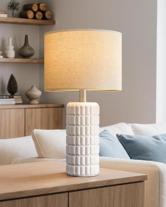 Seealle 23" Single Modern Ceramic Table Lamp, Nightstand Lamp, White | Lamp for Living Room, Bedroom, Bedside, Night Stands, End Table, Desk, Farmhouse Home Decor
