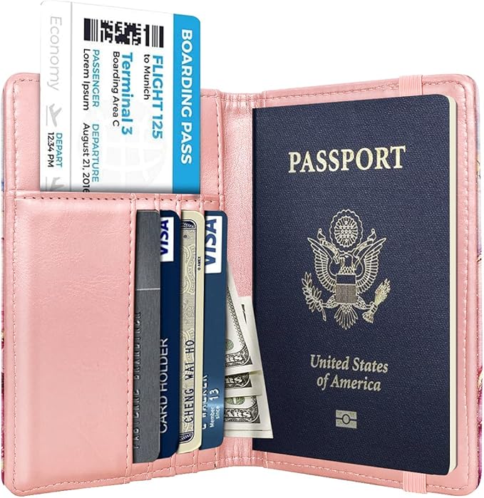Passport Holder Cover,Traveling Passport Case Glitter Cute Passport Wallet for Women Watercolor Pink