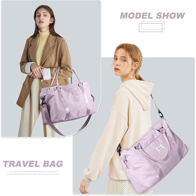 Womens travel bags, weekender carry on for women, sports Gym Bag, workout duffel bag, overnight shoulder Bag fit 15.6 inch Laptop (Large, Purple)