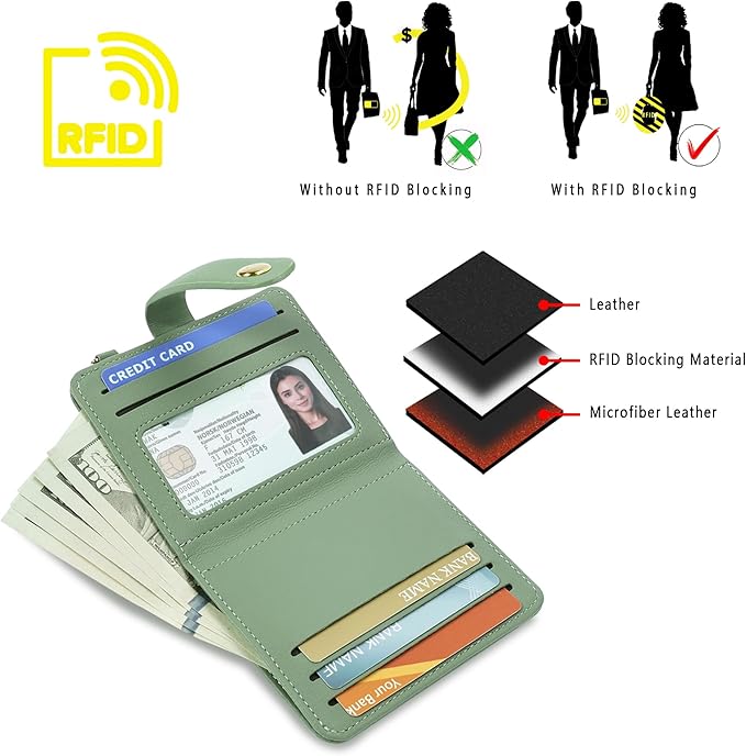 Airkit Small Wallets Woman RFID Blocking Leather Credit Card Holder - with ID Window - Card Wallets for Women - with Zipper Coin Purse - Keychain Wallet