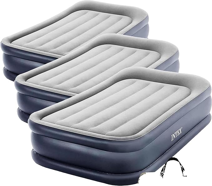 Intex 64131ED Dura-Beam Plus Deluxe Pillow: Fiber-Tech – Twin Size – Built-in Electric Pump-– 16.5in Bed Height-– 300lb Weight Capacity,(Pack of 3)