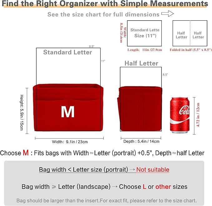 Purse Organizer Insert, Handbag Organizer with Zipper, Tote Shaper with Cup Holder & Keychain, Compatible with LV, Neverfull, MK, COACH, Longchamp, Kate Spade – Red-Med