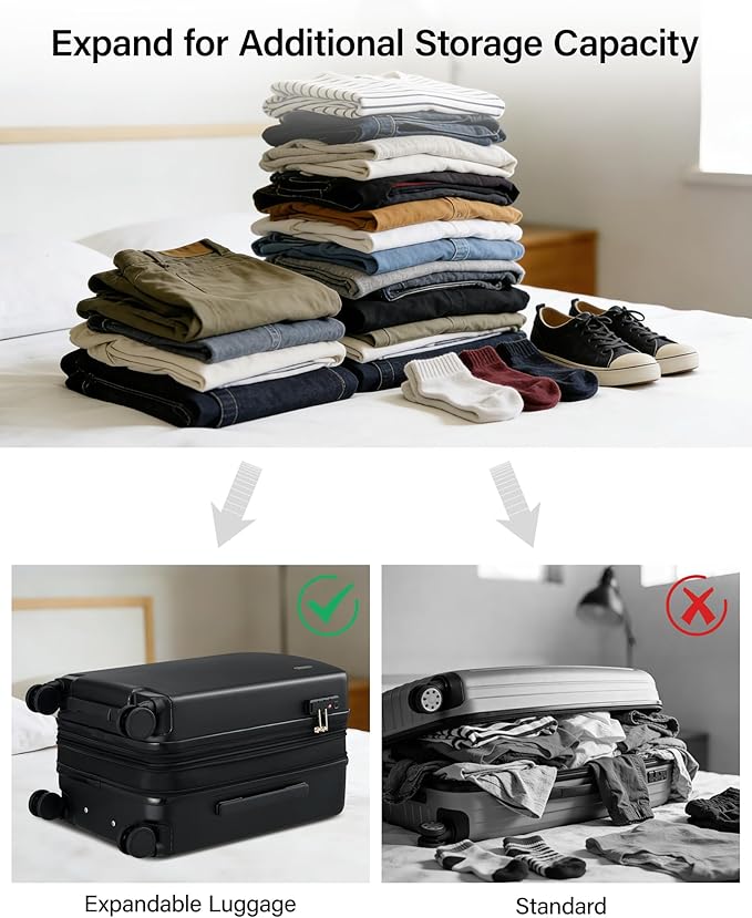 Hanke Expandable 28 Inch Luggage with Spinner Wheels, Hard Shell Large Suitcases with Wheels Checked Luggage for Travel, Rolling Suitcase for Woman & Men with TSA Lock(Jet Black)