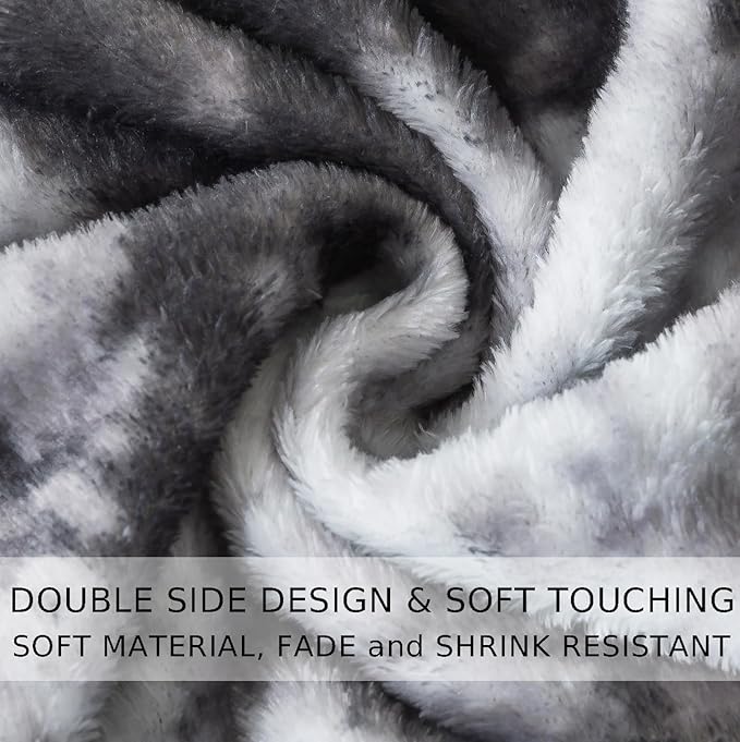 Fuzzy Blanket Twin Size - Tie Dye Grey, Soft and Comfy, Plush and Furry Faux Fur, Reversible Queen Blankets for Twin/Twin XL Extra Long Bed, 66x90 Inches,Tie Dye Grey