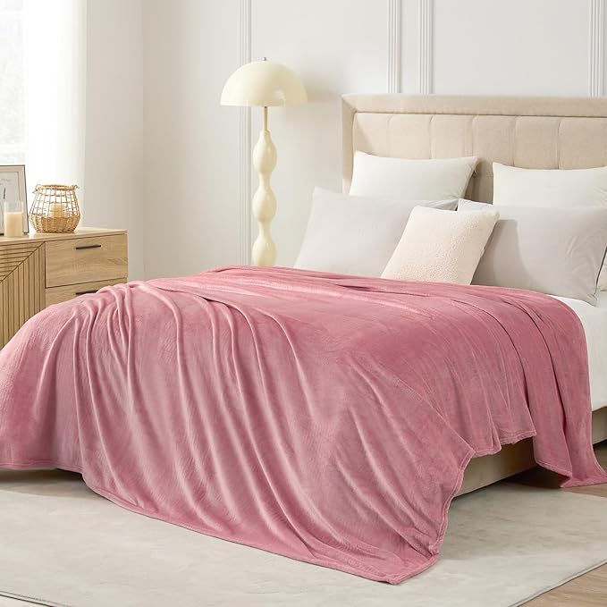 Hansleep Fleece Dusty Rose King Blanket, Super Soft Flannel Fuzzy Plush Cozy Blanket for All Seasons, Dusty Rose, King 90x108 Inches