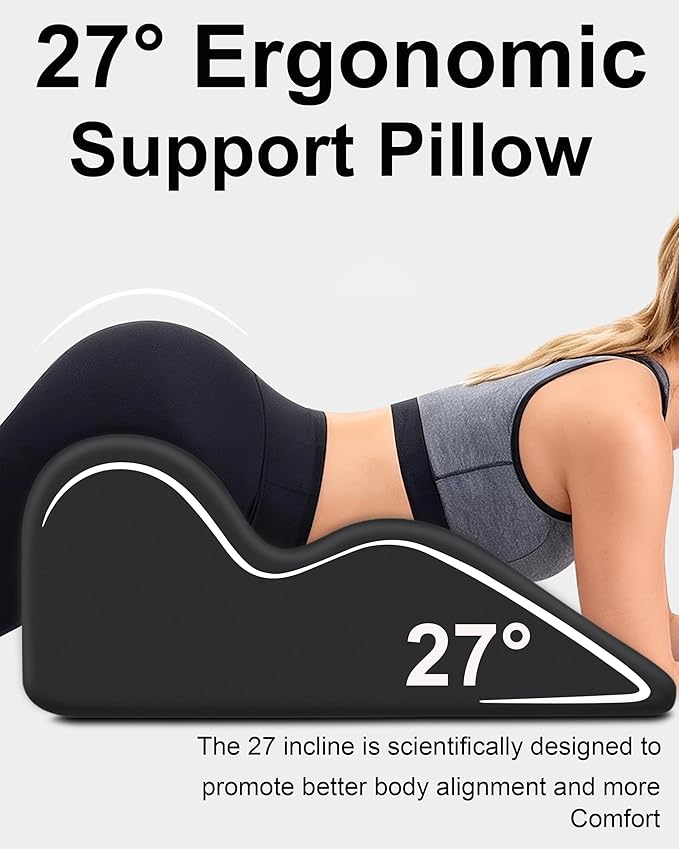 Ergonomic Memory Foam Wedge Pillow, 27° Angled Support for Neck and Waist, Multi-Position Support Pillow (Black)