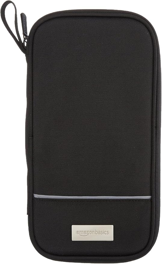 Amazon Basics RFID-blocking Passport Wallet, Passport Holder for Travel, 100% Nylon Material with Durable Zipper Closure, Zippered Pockets, Slots for Cards, 10"x5", Black, Solid