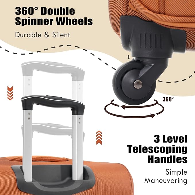 Softside Luggage Sets 3 Piece - 20" Carry-On, 24” & 28” Checked Luggage Set, Expandable Luggage Lightweight Suitcase with Spinner Wheels & TSA Lock for Family Extended Travel (Orange)