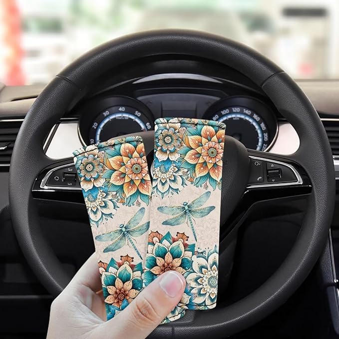 BIGCARJOB Blossom Lotus Luggage Handle Wraps Set of 2 Pcs Cute Identifier Travel Bag Wraps Women Girls Suitcase Handle Sleeve Cover Dragonfly Door Handle Protector
