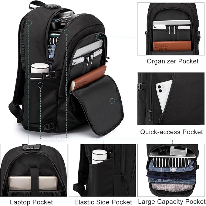 WENIG 17.3 Inch Laptop Backpack,Large Travel Laptop Bag with USB Charging Port, Anti Theft Water Resistant Business Backpack for Men and Women, Durable Big Capacity Heavy Duty Computer Bag,Black