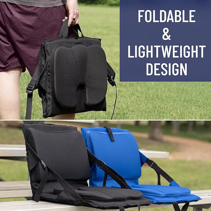 Everlasting Comfort Stadium Seats with Back Support - Adjustable Memory Foam Bleacher Chairs with Back and Cushion, Portable, Easy Folding Stadium Seat Cushion with Storage Pocket (Pack of 2)