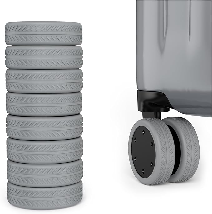 AWINNER 8 Pack Luggage Wheels Covers - Silicone Luggage Wheel Protector Covers for most 8 Spinner Wheel Suitcases or Office Chair Caster,Durable,Mute and Shock Absorption (Grey)