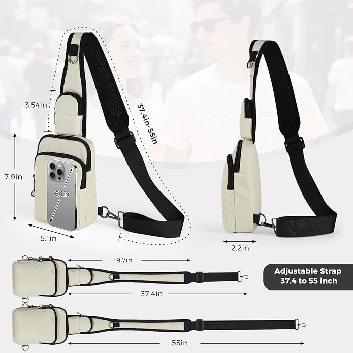 VADOO Sling Bag, Crossbody Bag with Zipper Lock, RFID Blocking & Water Resistant for Men and Women