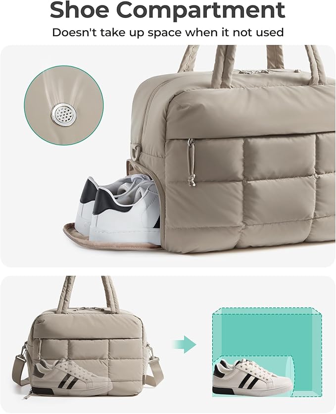 BAGSMART Gym Bag for Women, Carry on Travel Duffel Bag, Water-resistant Weekender with Shoe Compartment for Gym Travel Work, Camel, Medium