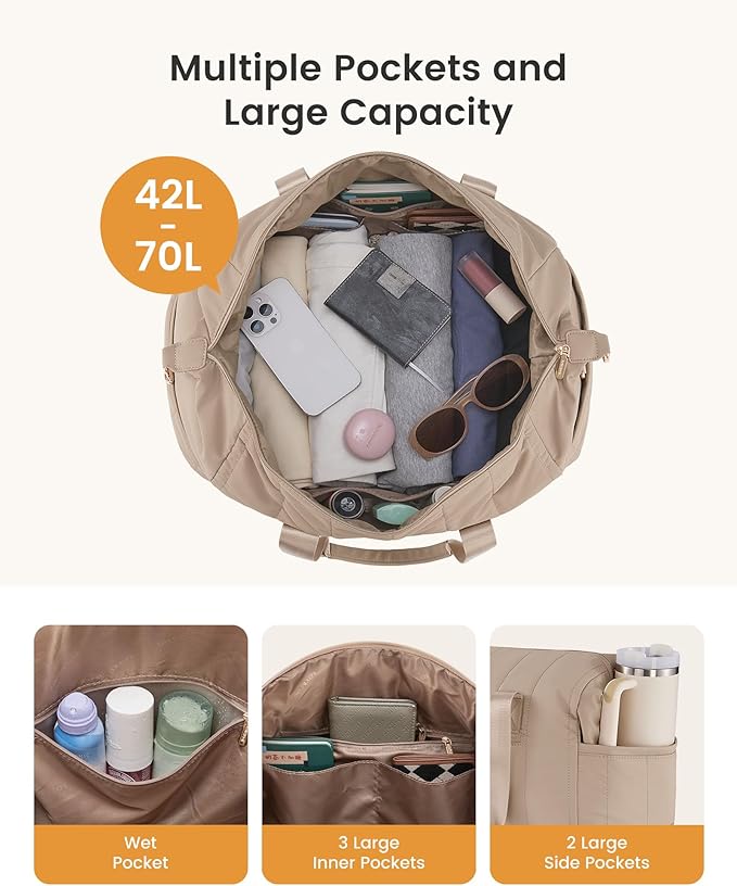 LOVEVOOK Travel Duffle Bag,Puffer Weekender Bags For Women with Shoe Compartment,42L Carry On Duffel Bags For Airplanes,Hospital Bag for Labor and Delivery,Overnight Bsg With Toiletry,2Pcs Set