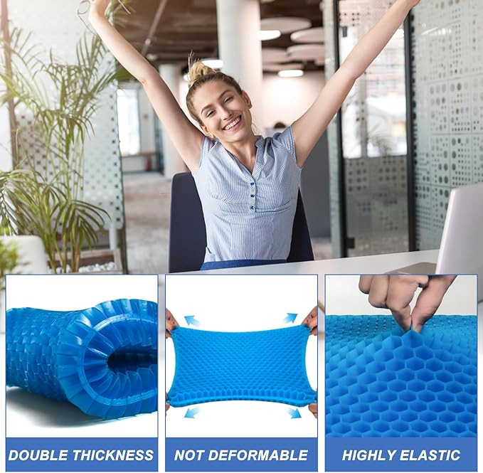 Gel Seat Cushion for Long Sitting-Two Sizes Gel Cushion(Thick＆Large)19"x17.5"x2.8"/38"x17.5"x1.4"(Fold/Expand), Pressure Relief Cushion for Office Chair, Egg Cushions for Wheelchair, Gel Pad for Car