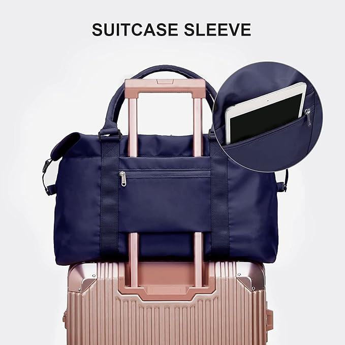 Dark Blue Sport Travel Duffle Bag Large Gym Tote Bags for Women, Weekender Carry on Bags for Airplane, Ladies Beach Overnight Waterproof Luggage Bags with Wet Pocket