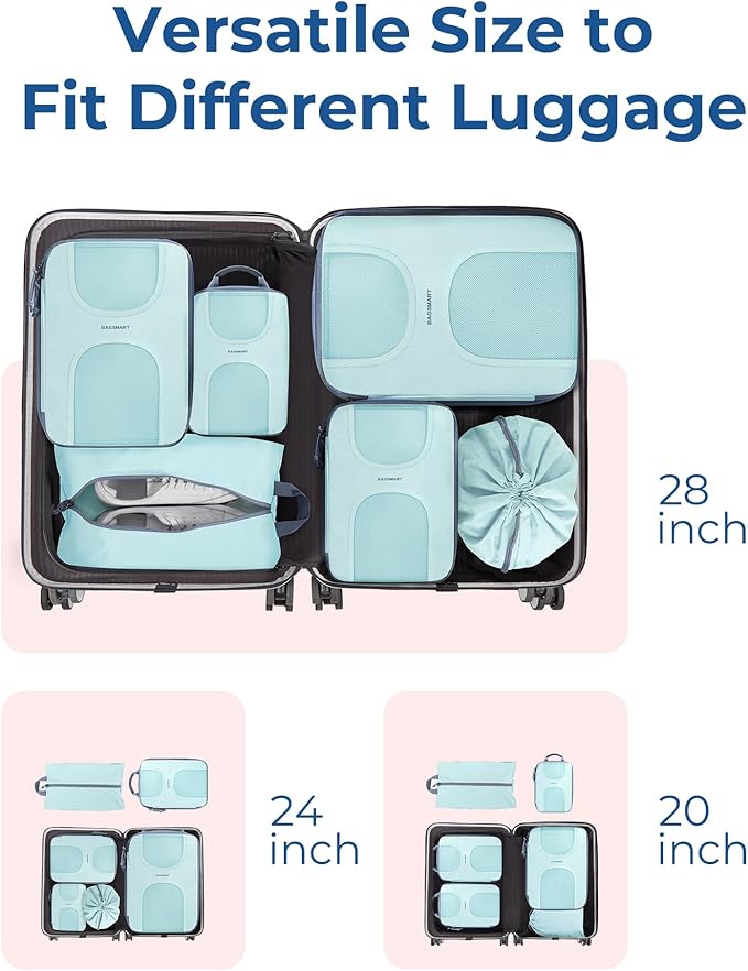 BAGSMART Compression Packing Cubes, 6 Set Packing Cubes for Suitcases, Lightweight Suitcases Organizers Bag Set & Compression Travel Cubes, Travel Essentials Packing Organizers