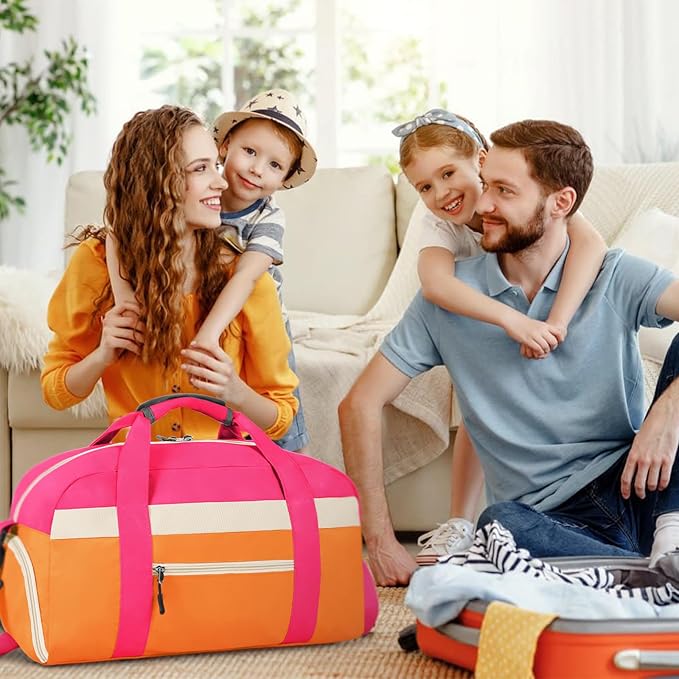 WOOMADA Kids Duffle Bag for Boys or Girls, Kids Overnight Bag with Shoe Compartment＆Wet Pocket, Ideal for School Practice, Sports, Travel(orange)