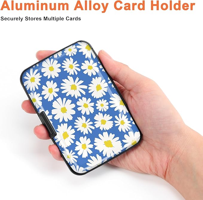 Mayski Credit Card Holder, RFID Blocking, Aluminum Alloy Hard Case, Small Mini Business Metal Wallet for Women Men, Daisy