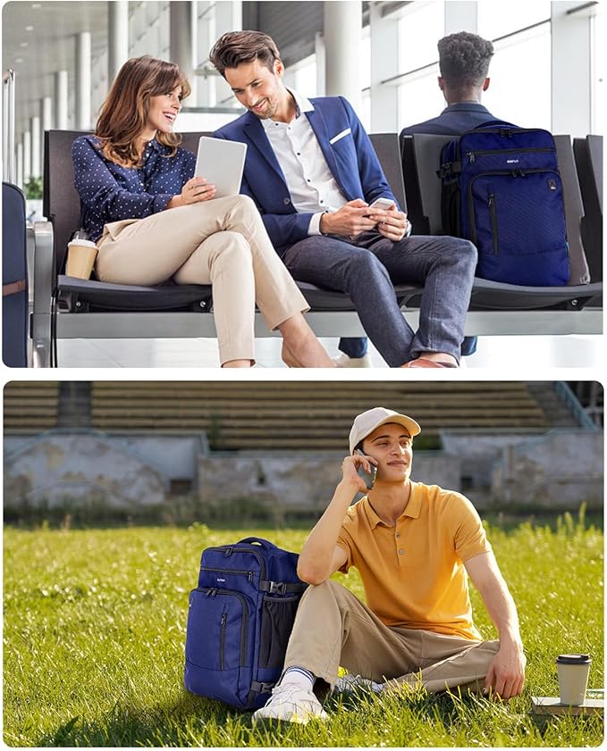 ECOHUB 17" Small Travel Backpack, United Airlines Personal Item Bag 17x10x9 with 16 Pockets, Water Resistant Rucksacks Fit 15.6" Laptop, AirTag Pocket, Lightweight Casual Daypack, 25L, Blue