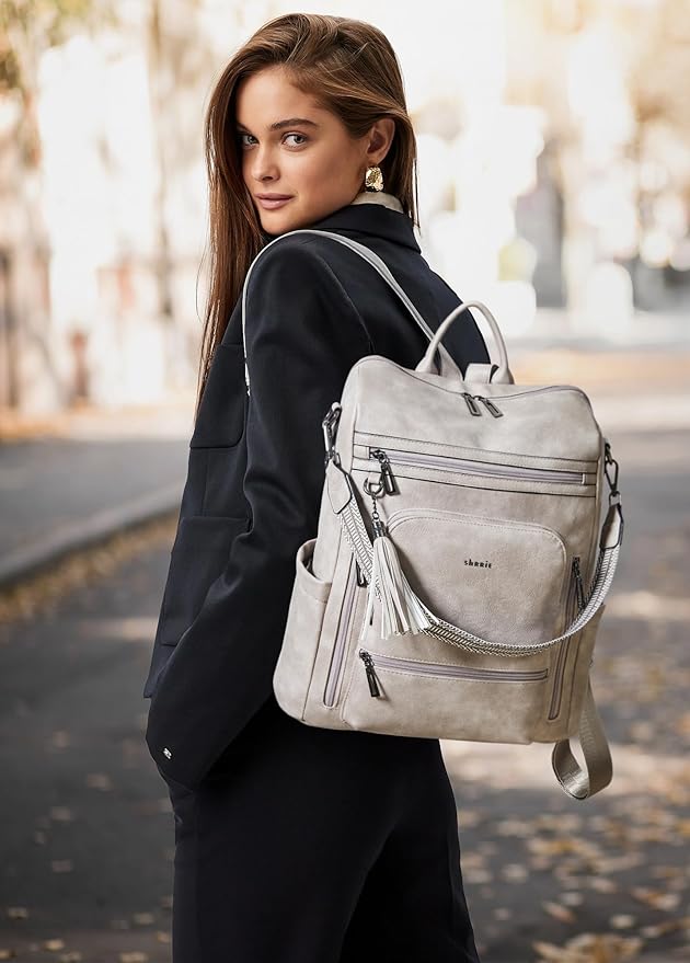 Shrrie Vegan Leather Laptop Backpack for Women 15.6 inch Work Backpack Fashion Travel Backpack Purse for Business College