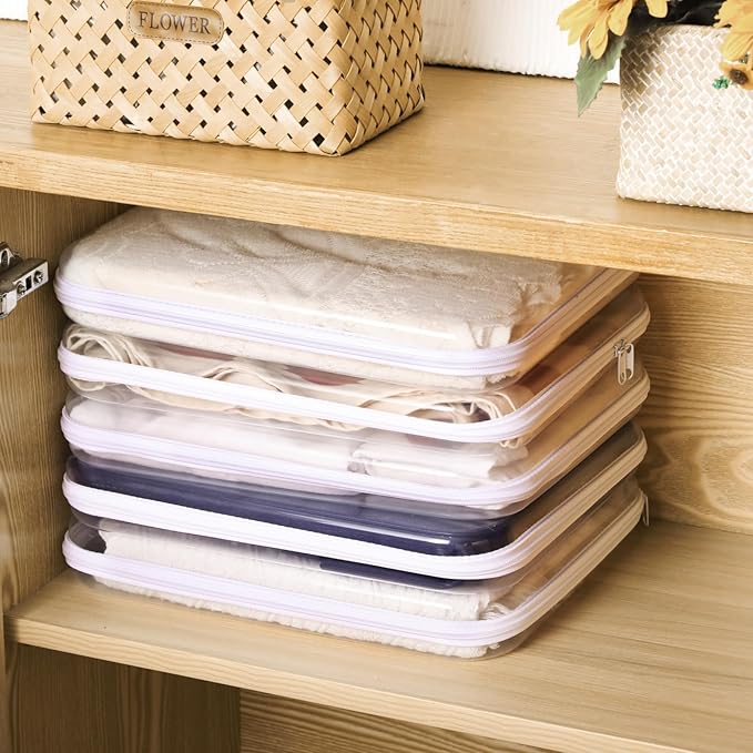 Sanwuta 6 Pcs Clear Hard Zipper Case Plastic Zipper Pouches Transparent Makeup Bag Pencil Case Pouches Toiletry Diaper Bag for Travel Toy Storage Organizer Bins(White,13.78 x 11.81 x 2 Inch)