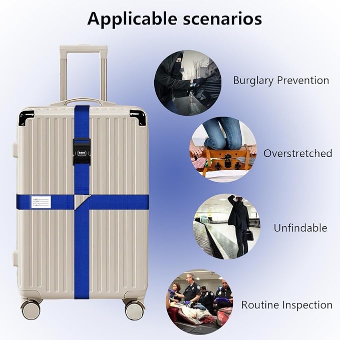 Luggage Straps for Suitcases,Travel Luggage Straps with Lock and Luggage Tags,Suitcase Strap,Adjustable Bright-Colored Travel Belt for Travel Suitcase Bag Closure Accessories. (Blue)