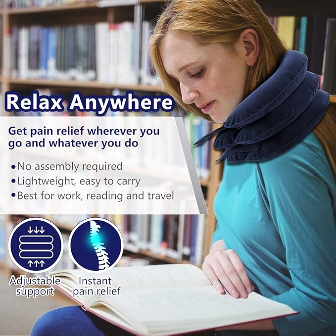 Cervical Neck Traction Device for Instant Neck Pain Relief - Inflatable & Adjustable Neck Stretcher Neck Support Brace, Best Neck Traction Pillow for Home Use Neck Decompression (Blue)