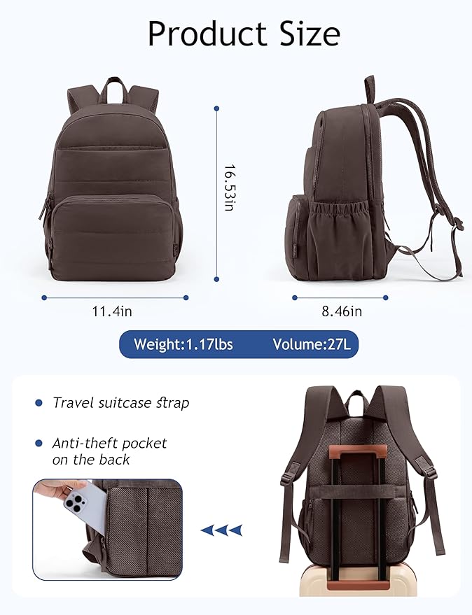 Travel Backpack for Women, 15.6 Inch Laptop Backpack, Quilted College Bookbag, Cute Work Backpacks, Water Resistant