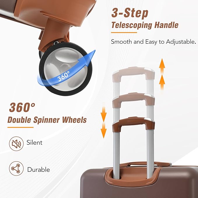 Merax Luggage Set 2 Piece Suitcase Set with Cosmetic Case Expandable Spinner Wheels Vintage Luggage Sets (Brown,20"+24")