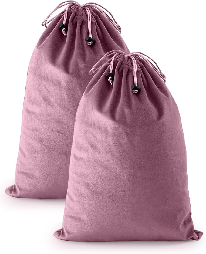 FantasyLife Shoe Bags for Travel, 17.3"x12.6" Washable Dust Bags for Storage & Packing, Flannel Shoe Pouch with Drawstring Closure for Purses, Handbags, Shoes & Toys (2, Parfait Pink)