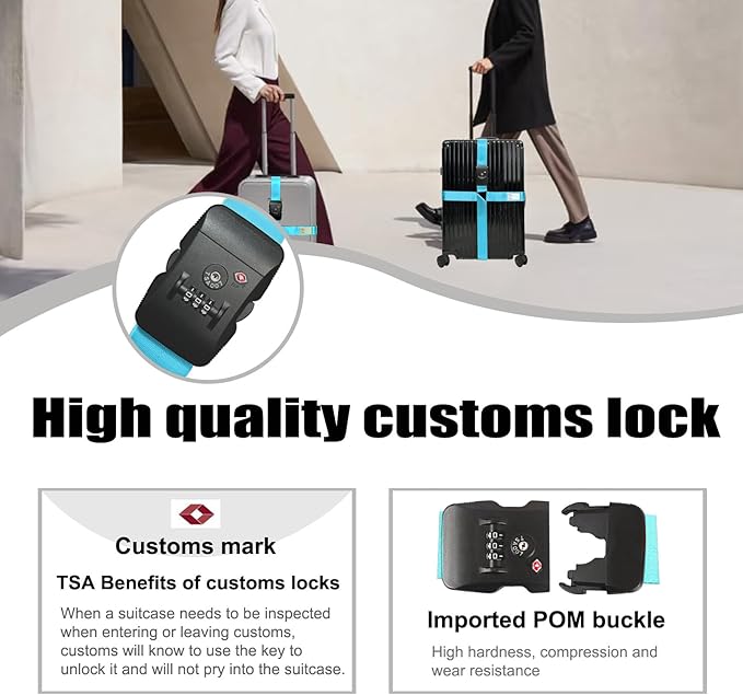 Luggage Straps TAS,Travel Strap with Name tag,Easy to Identify,Luggage Straps TSA Approved with Lock,Combination Luggage Lock with Adjustable Length,Compatible with 20-34 inch Luggage(Blue 1 Pack)
