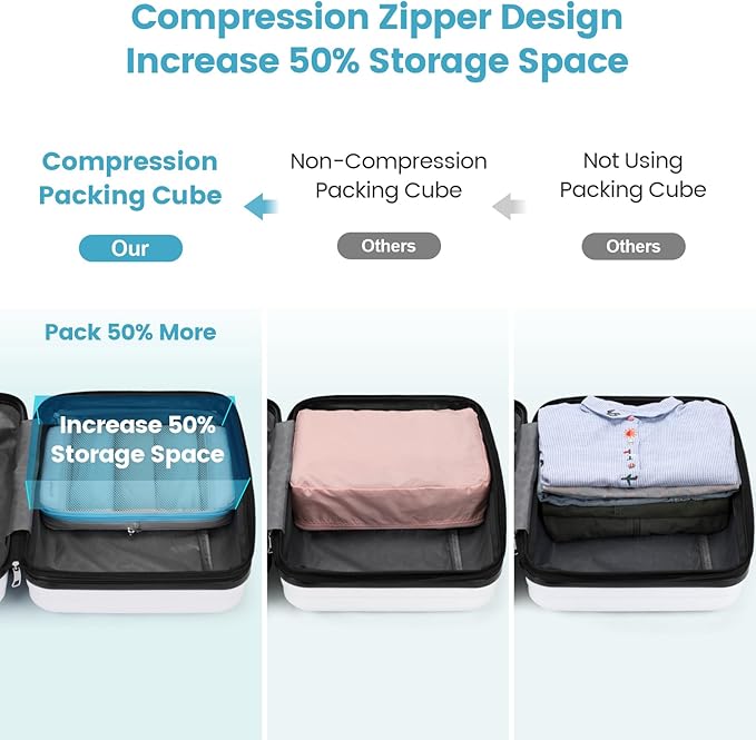 Cambond See Through Mesh Compression Packing Cubes - 4 Piece Expandable Space Saving Packing Cubes for Travel, Lightweight Travel Bags Luggage Packing Organizer Essentials for Suitcases, White
