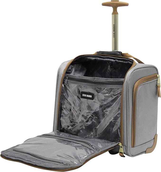 Steve Madden Designer Luggage Collection - 3 Piece Softside Expandable Lightweight Spinner Suitcase Set - Travel Set Includes an Under Seat Bag, 20-Inch Carry on and 28-Inch Checked Suitcase, Harlo